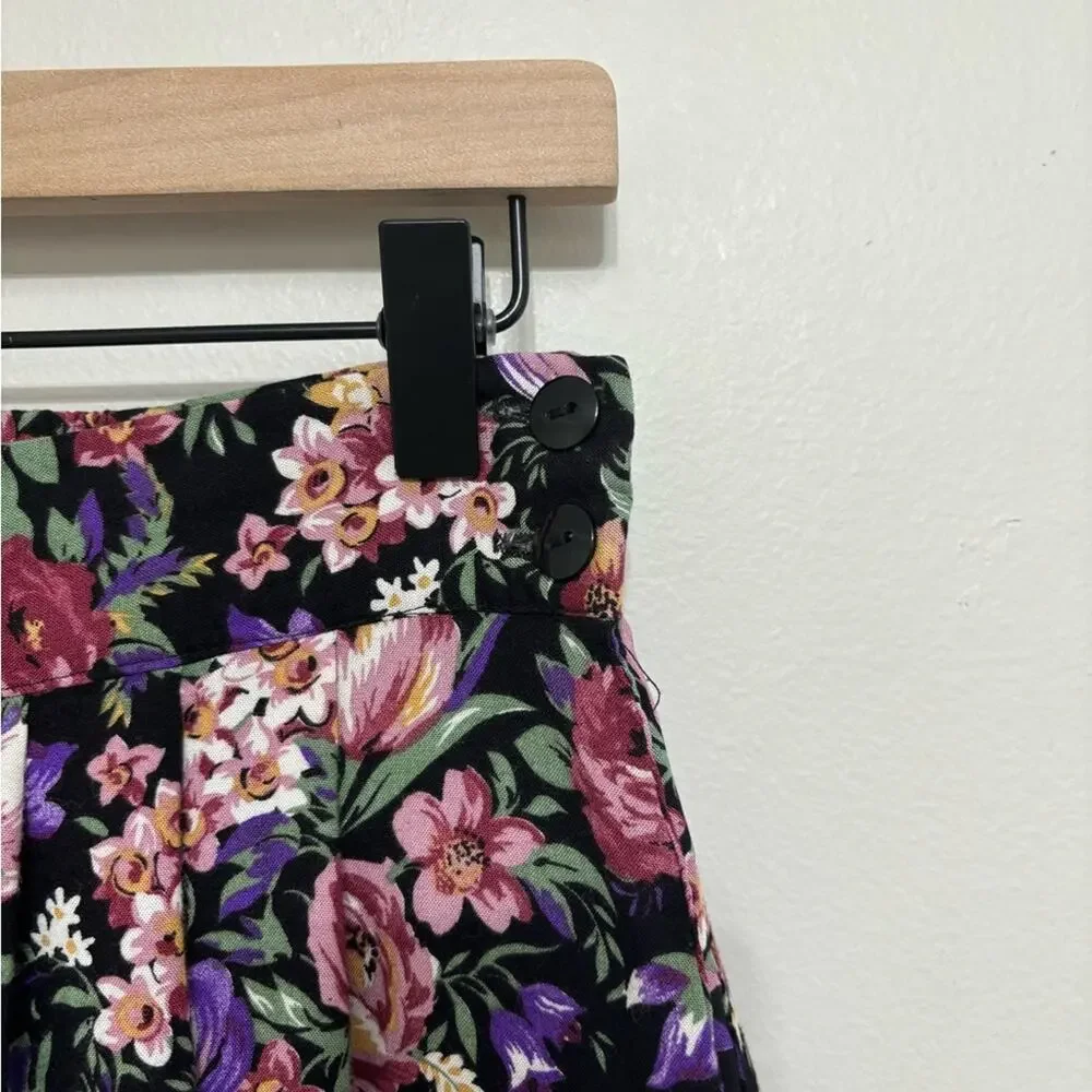 Vintage 90s Grunge Black Floral Pockets Midi Skirt S/M